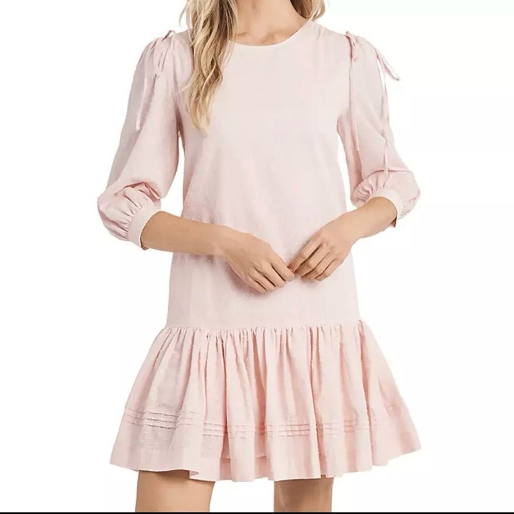 CeCe Clip Dot Ruffle Hem Waist Dress